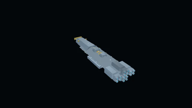 Prospector, a grey industrial hull with clustered blue engines.